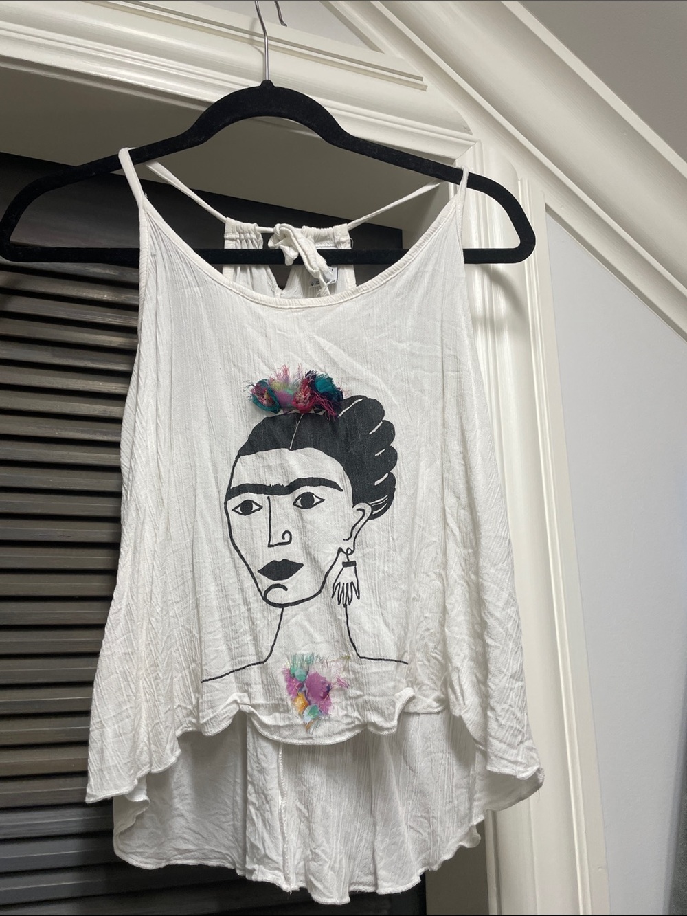White Artistic Frida-Inspired Sleeveless Tank Top